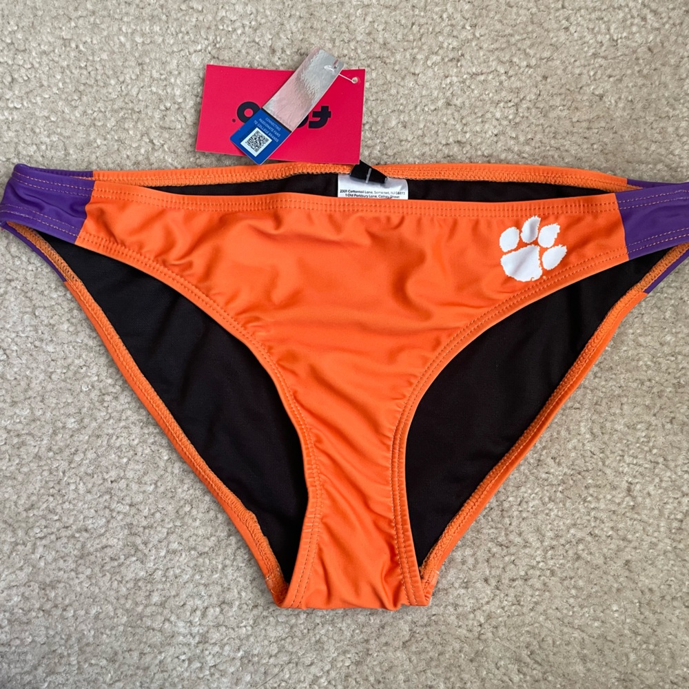 Clemson Orange and Purple Women's Swim Bottom with Paw Logo